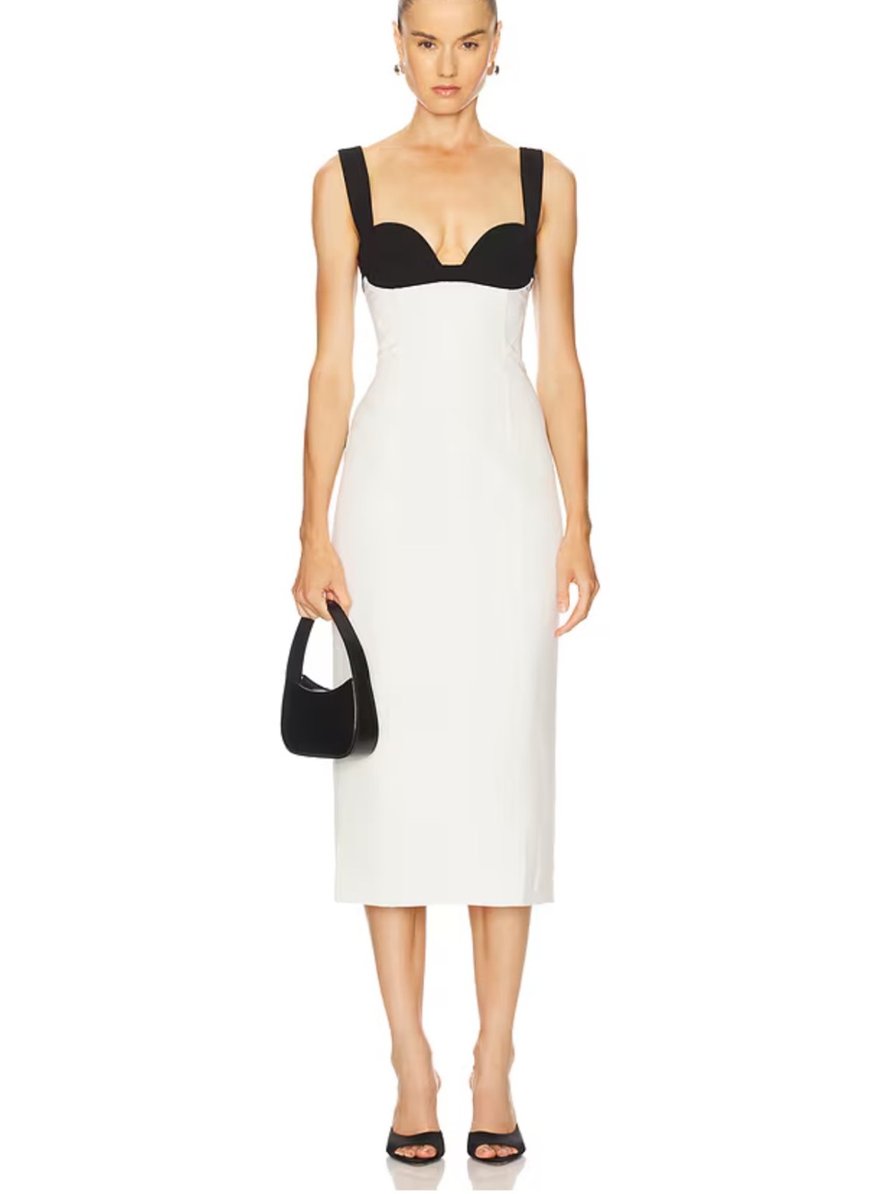 Camila Coelho Evangelina Black and White Midi Dress with Contrast Bust NWT